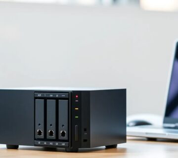 Network attached backup storage appliances on an office desk 