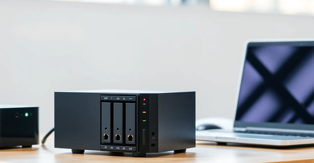 Network attached backup storage appliances on an office desk 