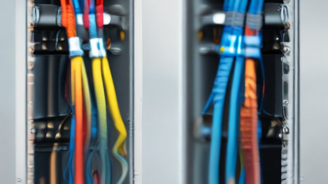 Organized network cabling inside a server cabinet.
