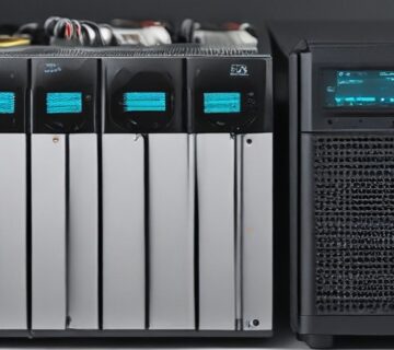 Backup storage server and power protection equipment on an office desk 