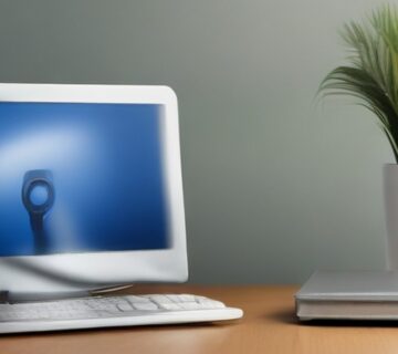 Office workstation displaying a security symbol 