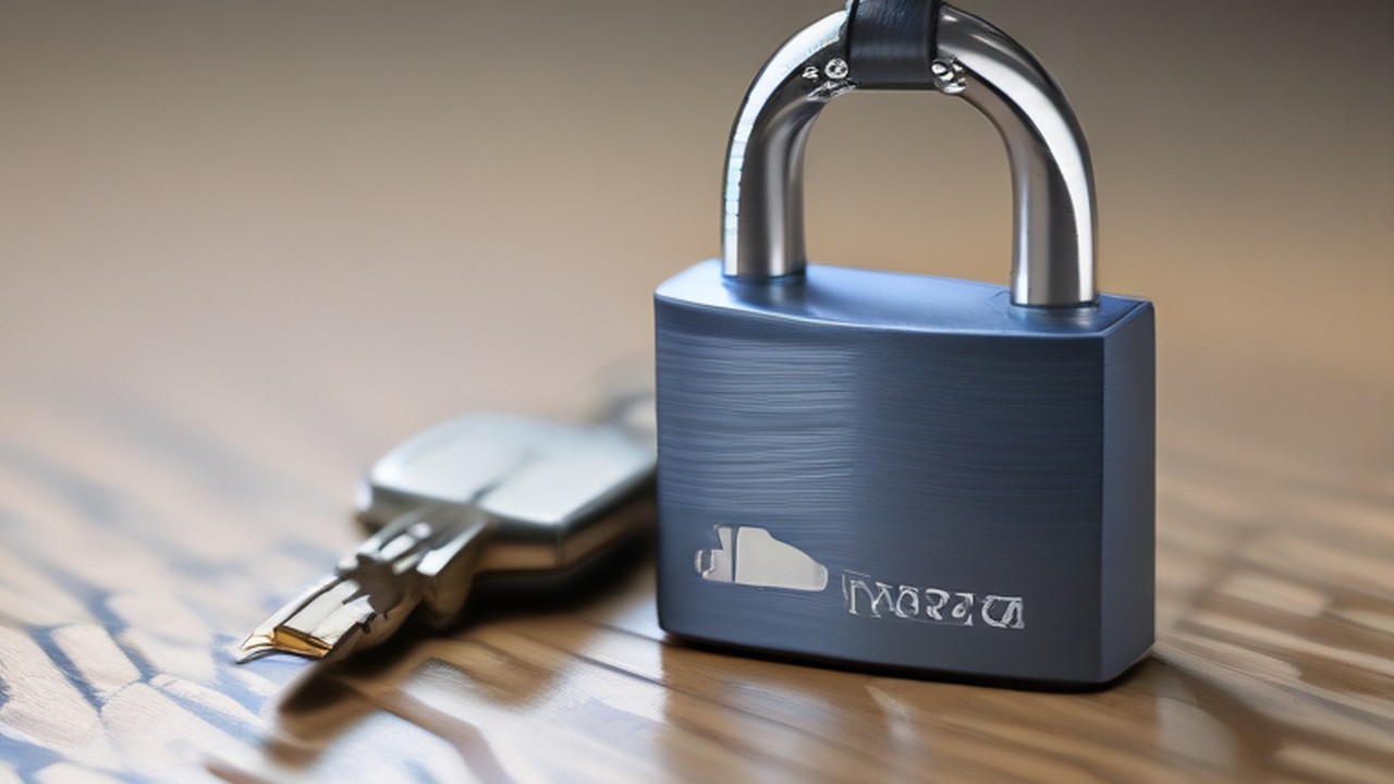 Padlock and keys beside a keyboard, illustrating access security.