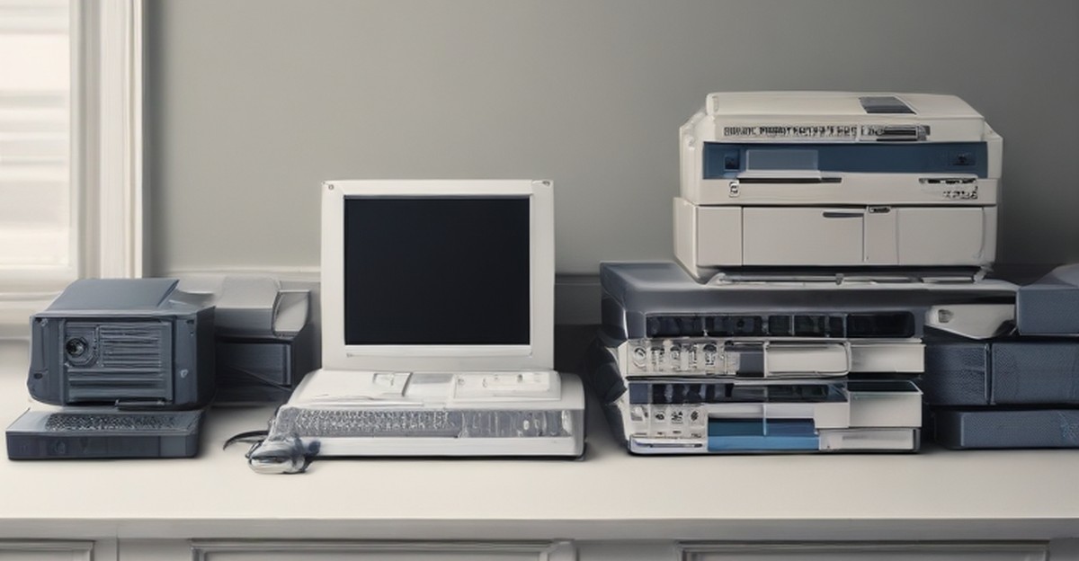 Office computer and network hardware arranged for an equipment refresh 