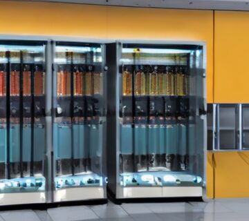 Server racks in a business equipment room 