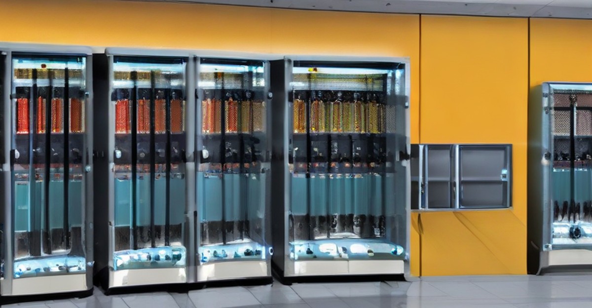 Server racks in a business equipment room 