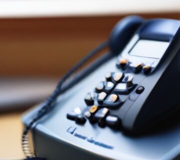 Business desk phone with a display at a support workstation 