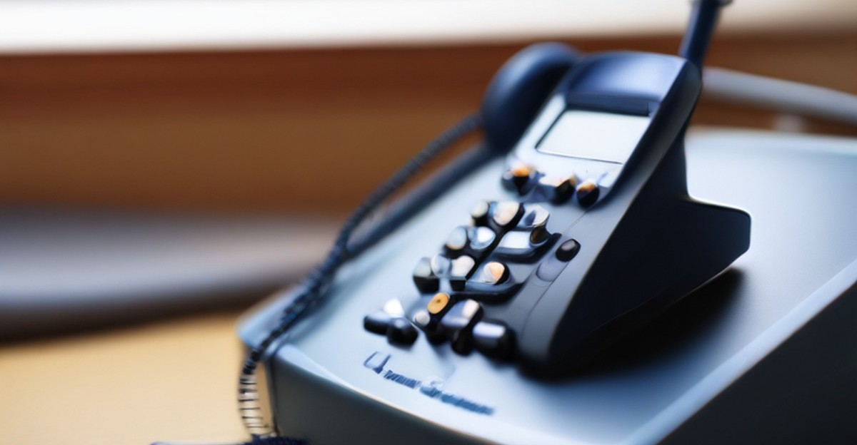 Business desk phone with a display at a support workstation 
