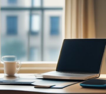 Laptop workspace prepared for remote business access 