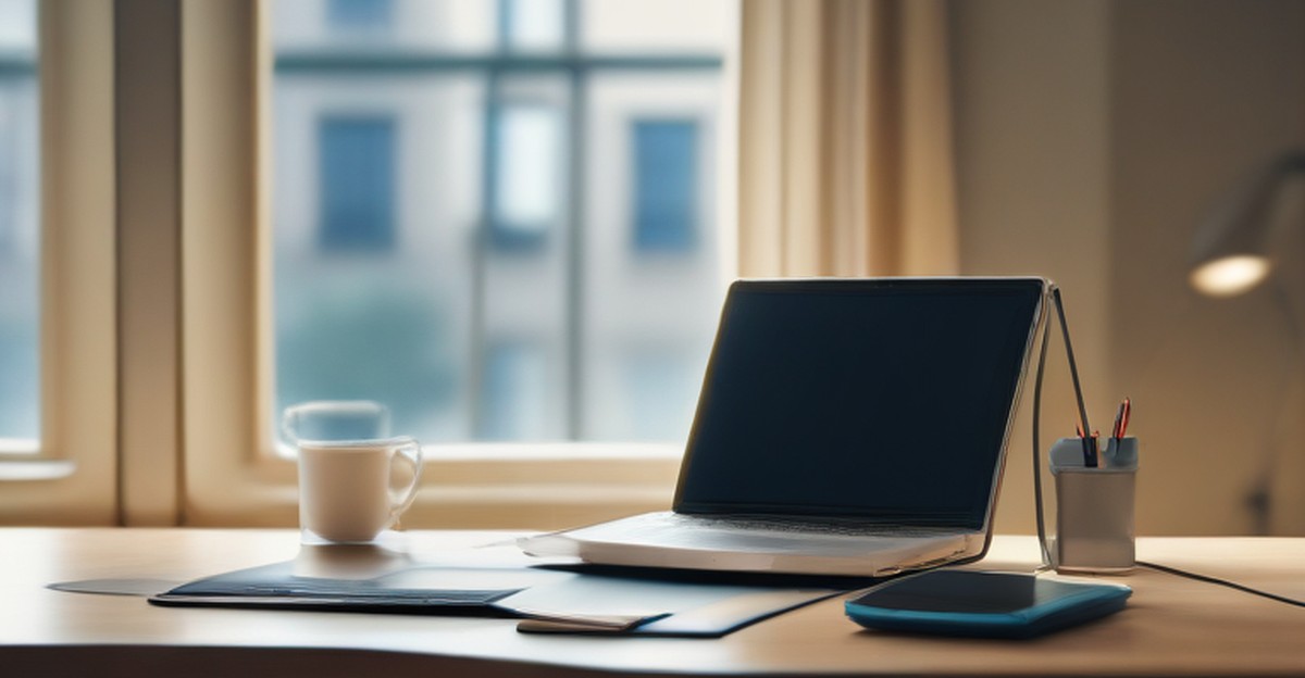 Laptop workspace prepared for remote business access