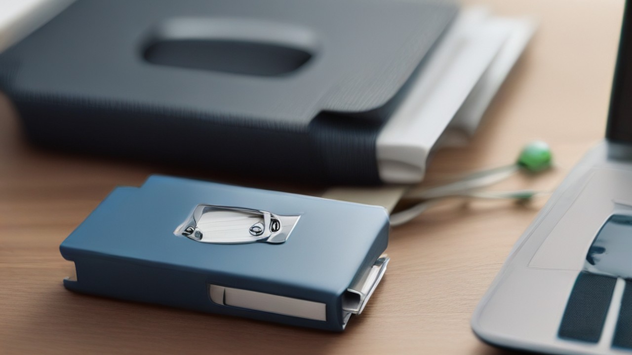 Portable storage case and laptop on a business desk.