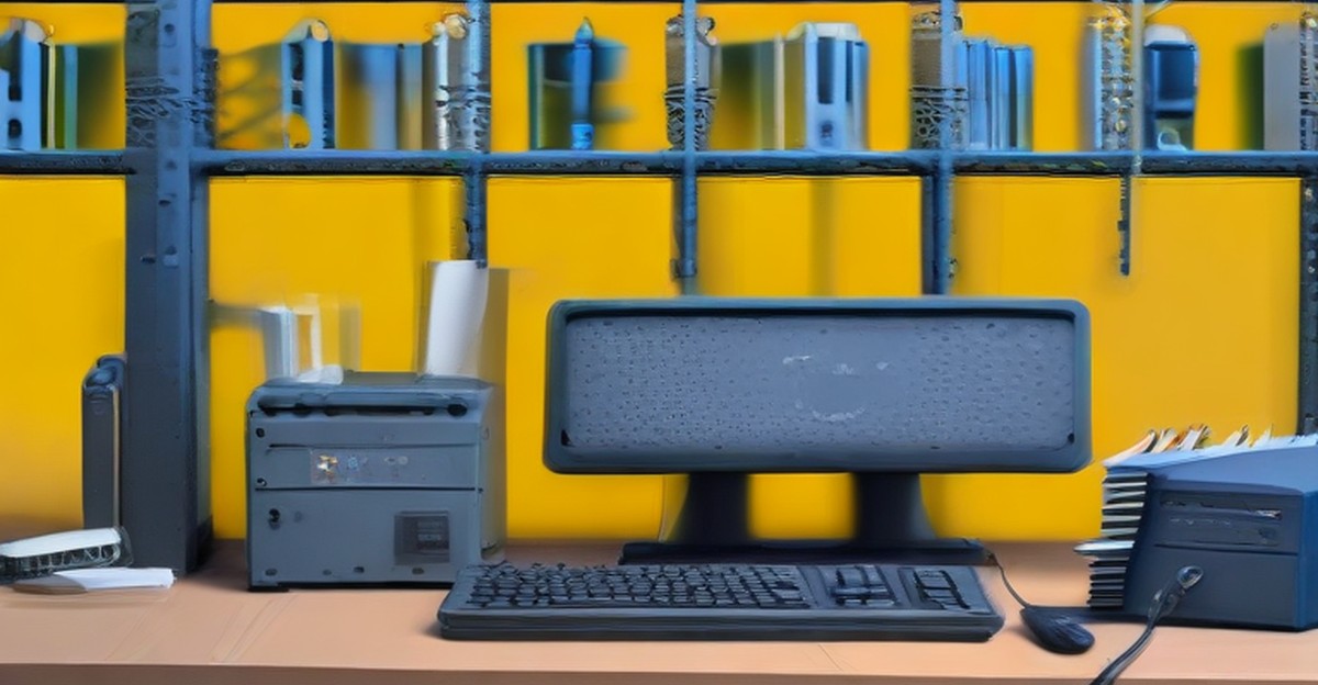 Computer workstation and network equipment on an IT maintenance bench 