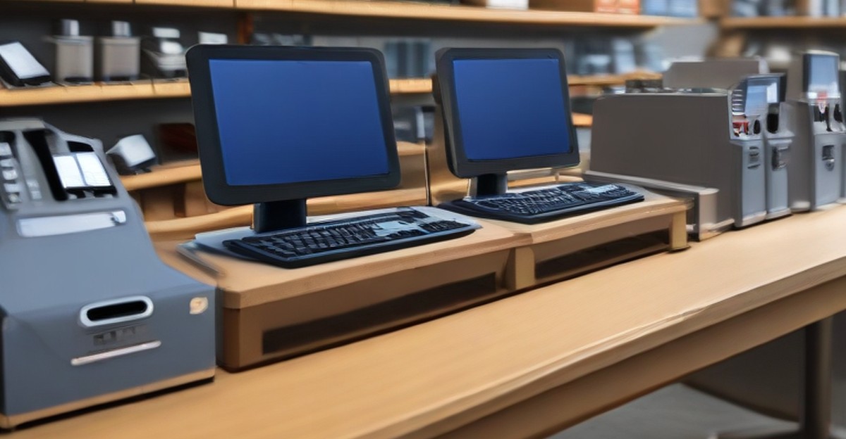 Retail computer terminals arranged for an equipment rollout 