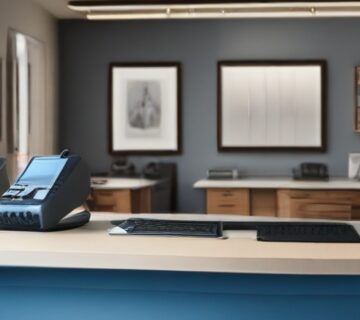 Business desk phones on a retail service counter 