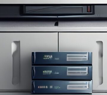 Backup storage devices beside an office equipment cabinet 