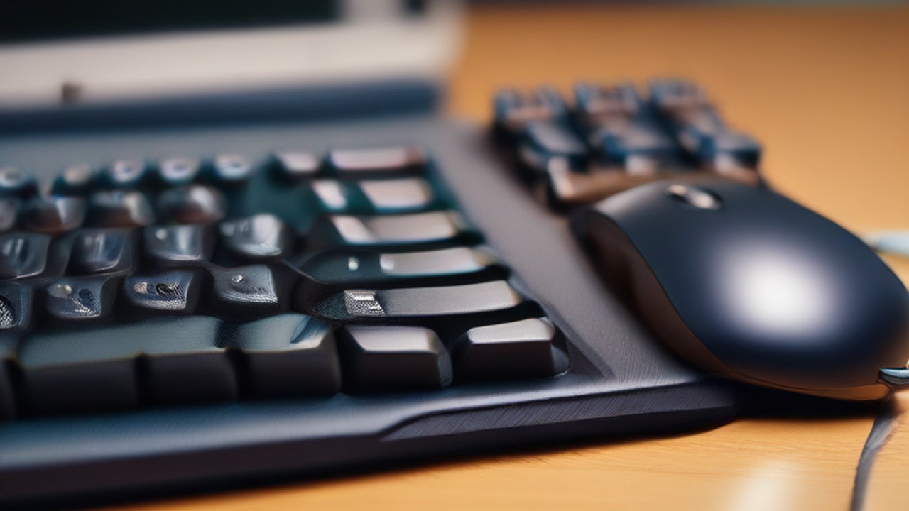Computer keyboard and mouse on a support workstation.