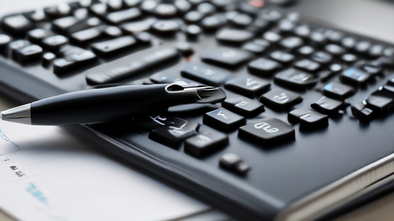 Pen resting on a computer keyboard beside planning paperwork.
