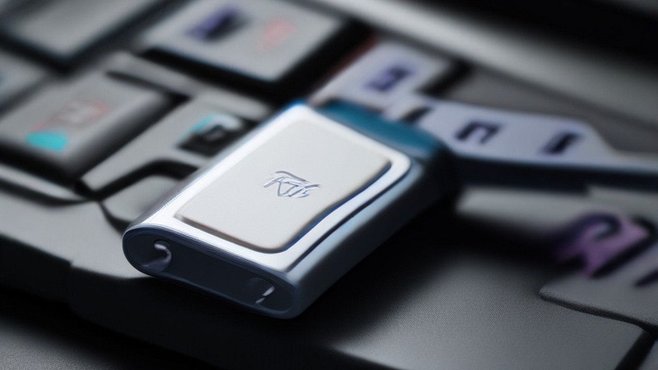 USB device beside a computer keyboard, illustrating endpoint security.