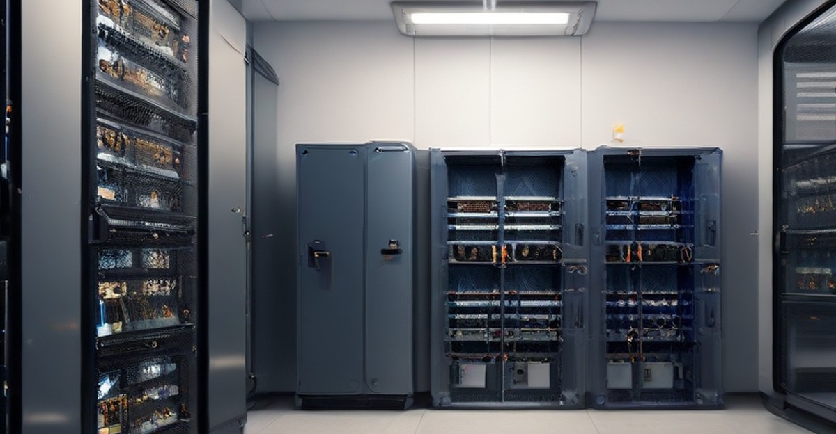 A server closet being decommissioned beside an open plan office, illustrating staff productivity   ECASYS, Southern California