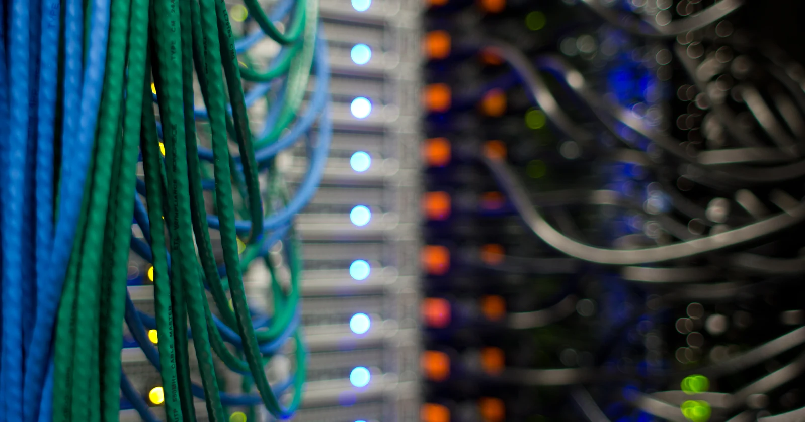 Network cables connected to rack mounted servers