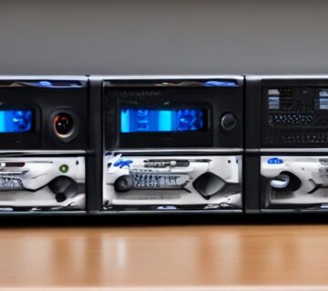 Redundant backup storage arrays in a server rack, illustrating help desk speed   ECASYS, Southern California