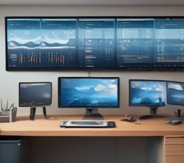 An it operations desk with muted monitoring screens and an uninterrupted office, illustrating downtime prevention   ECASYS, Southern California