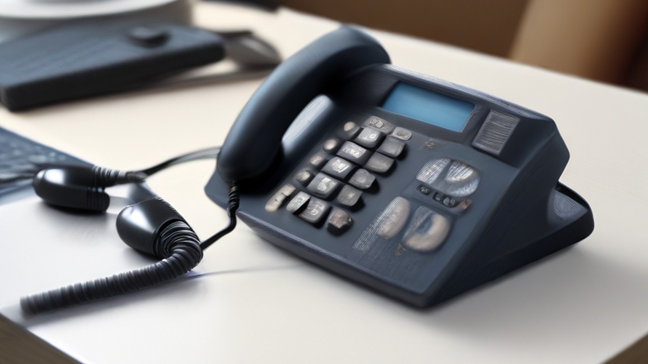 A VOIP desk phone handset showing a steady line-status indicator, illustrating support coverage - ECASYS, Southern California