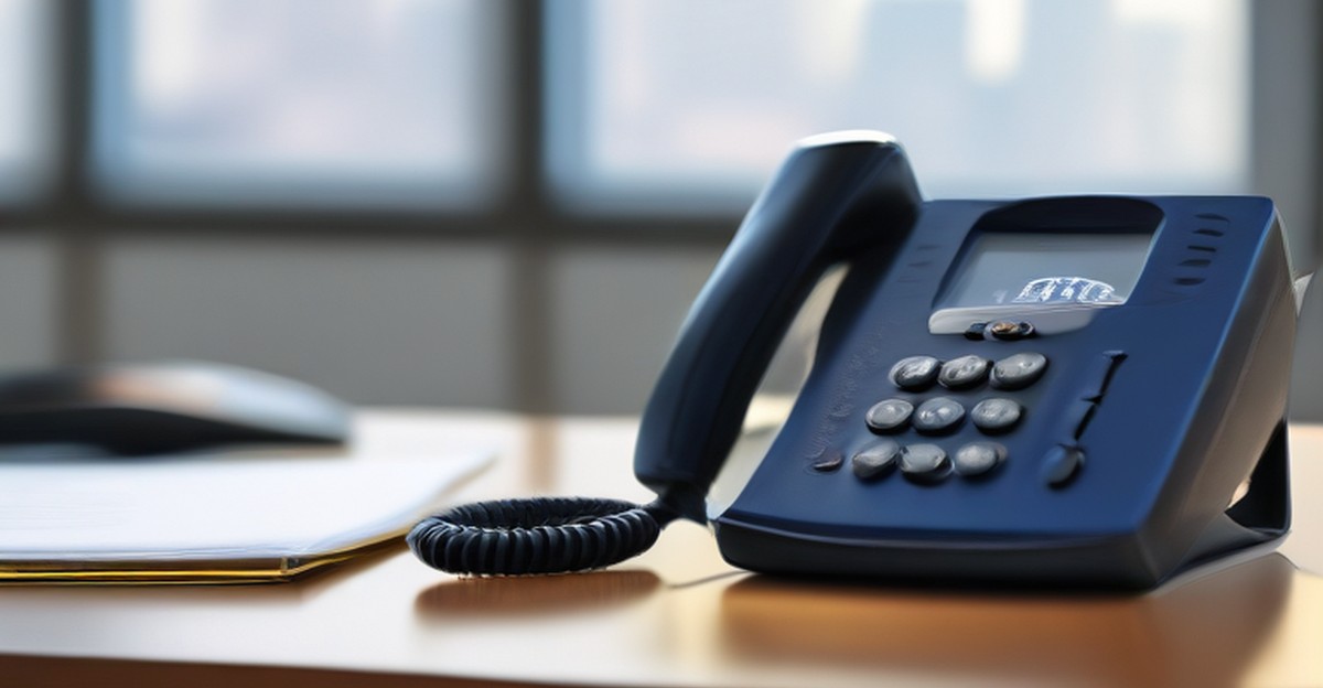 A VOIP desk phone and headset on an office desk, illustrating support coverage ECASYS, Southern California