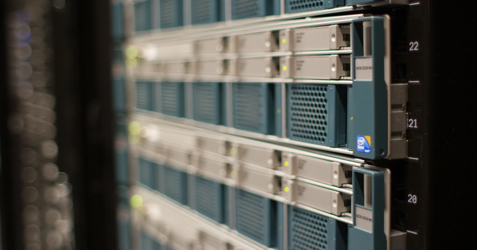 Close up of storage server drive bays