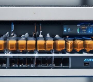 A wall mounted network demarcation panel with neatly terminated cabling, illustrating server reliability   ECASYS, Southern California