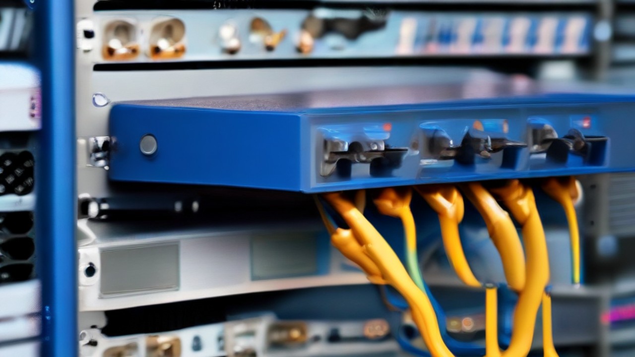 A fibre jumper being seated into a network patch panel port, illustrating server reliability - ECASYS, Southern California