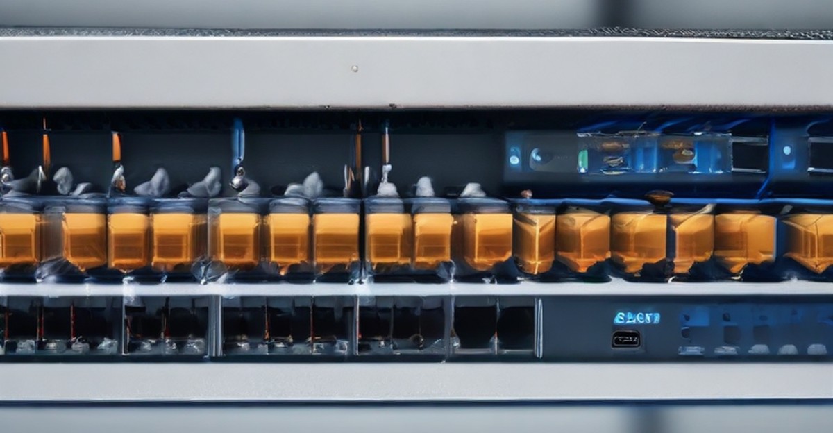 A wall mounted network demarcation panel with neatly terminated cabling, illustrating server reliability   ECASYS, Southern California