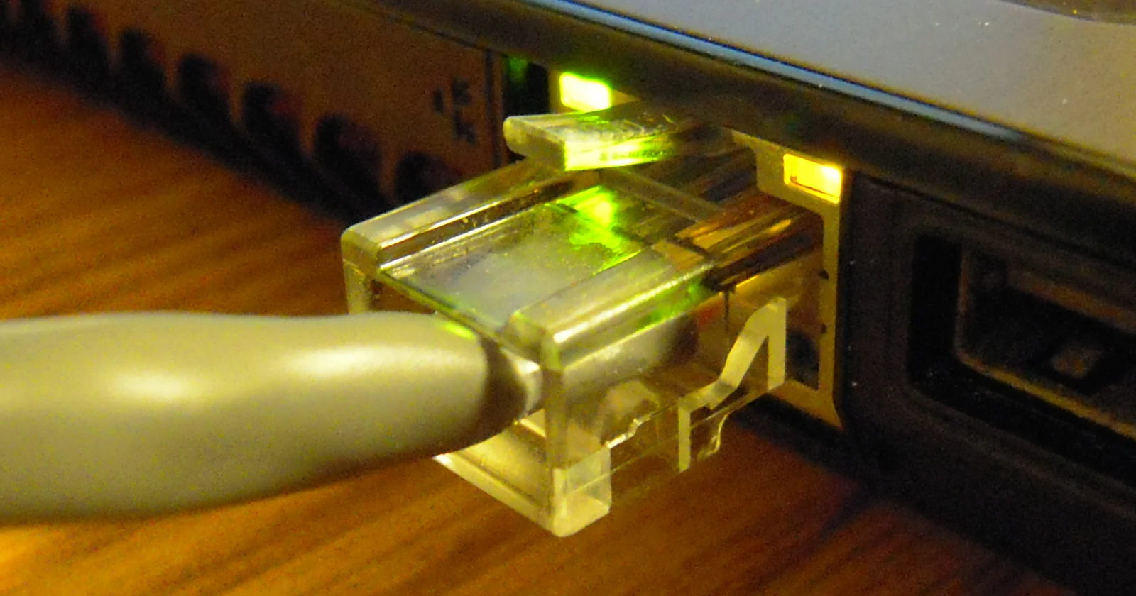 Ethernet cable connected to an active network port