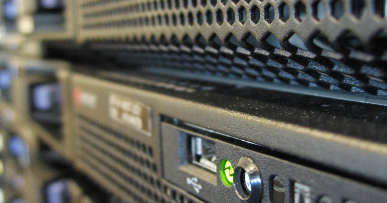 Close up of rack mounted server front panels