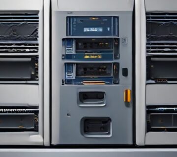 Redundant backup storage arrays in a server rack, illustrating cloud security ECASYS, Southern California