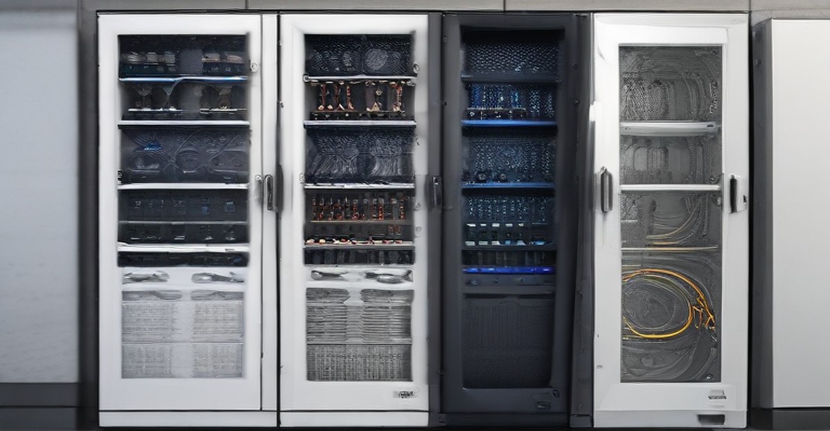 A server closet being decommissioned beside an open plan office, illustrating cloud security   ECASYS, Southern California