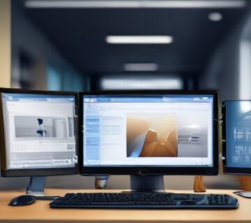 An IT operations desk with monitoring dashboards, illustrating infrastructure refresh ECASYS, Southern California