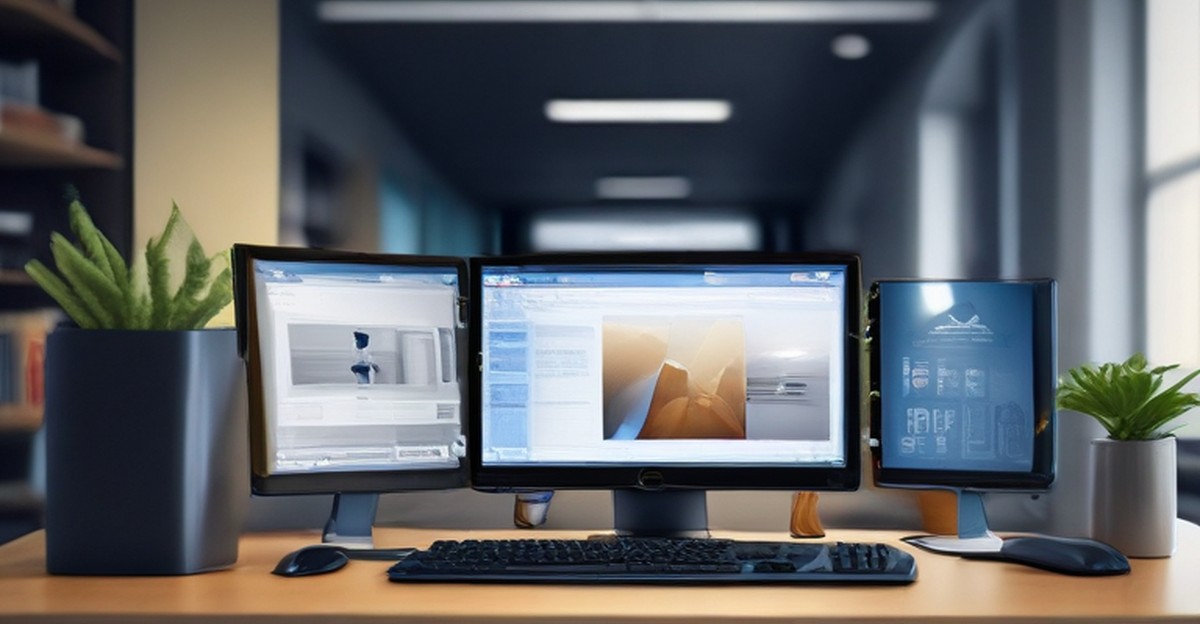 An IT operations desk with monitoring dashboards, illustrating infrastructure refresh ECASYS, Southern California