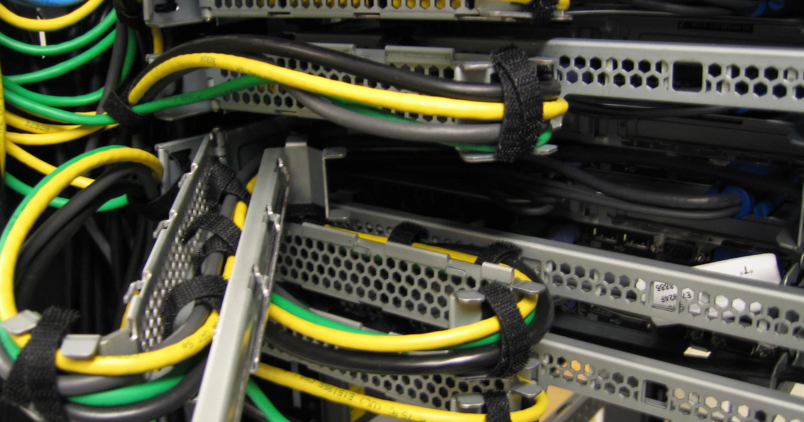 Network connections at the rear of rack mounted equipment