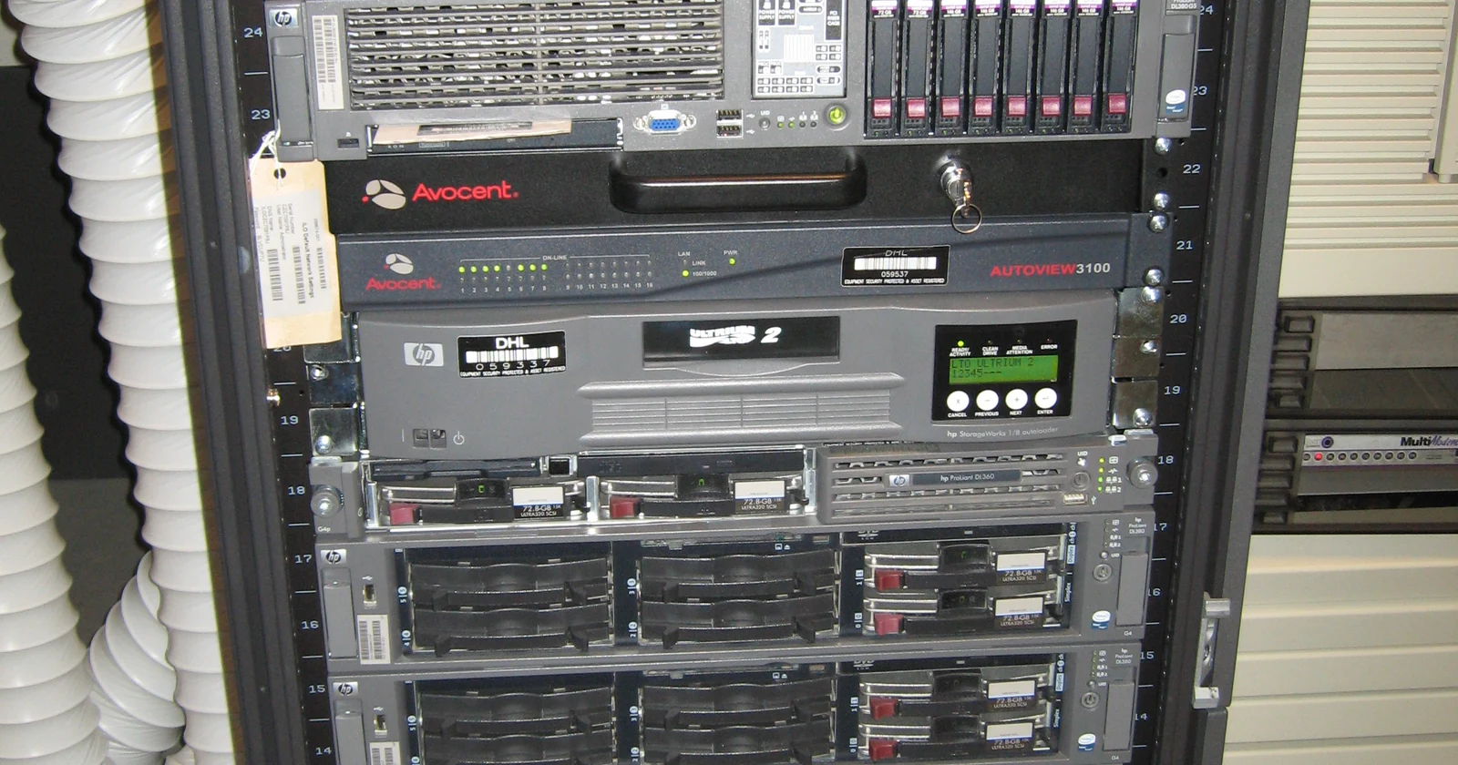 Stacked network servers in an equipment cabinet