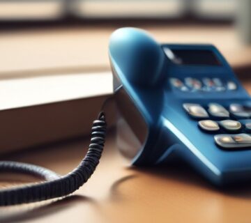 A modern desk phone and headset on an uncluttered office desk, illustrating cloud security   ECASYS, Southern California