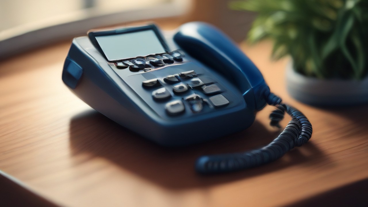 A desk phone handset resting in its cradle with a steady status light, illustrating cloud security - ECASYS, Southern California