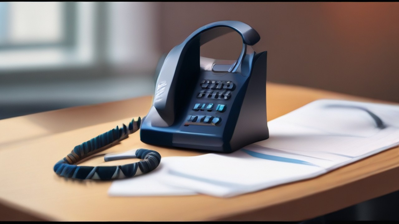 A VOIP desk phone handset showing a steady line-status indicator, illustrating server reliability - ECASYS, Southern California
