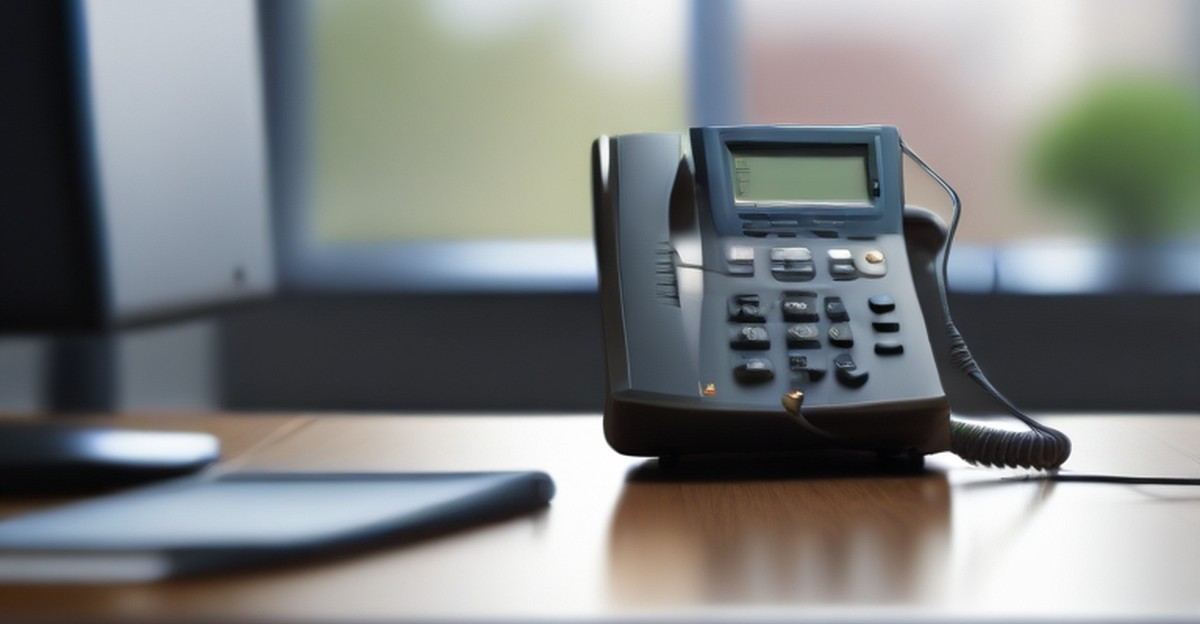 A VOIP desk phone and headset on an office desk, illustrating server reliability   ECASYS, Southern California