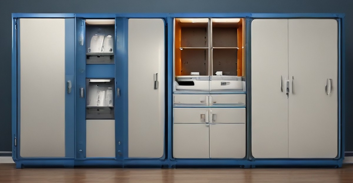 A secured healthcare office network cabinet with badge access and protected phone equipment, illustrating phone system reliability   ECASYS, Southern California