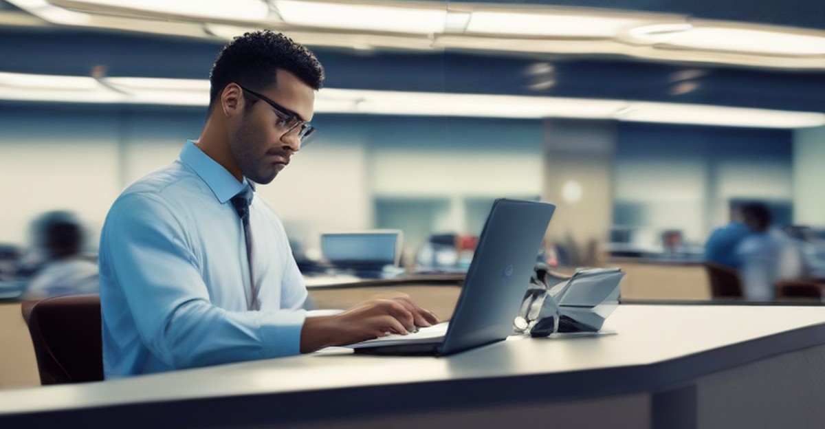 A technician servicing a laptop at an office workstation, illustrating financing options   ECASYS, Southern California