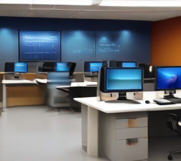An IT operations desk with monitoring dashboards, illustrating phone system reliability   ECASYS, Southern California