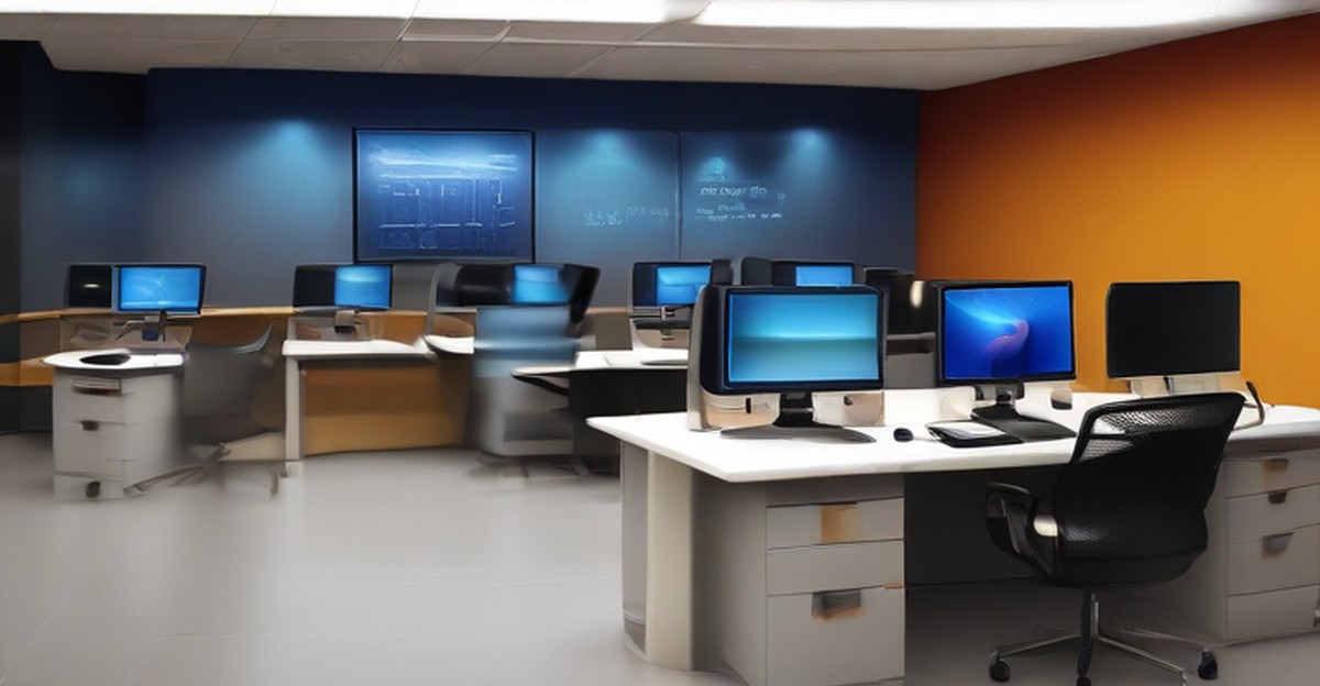An IT operations desk with monitoring dashboards, illustrating phone system reliability ECASYS, Southern California