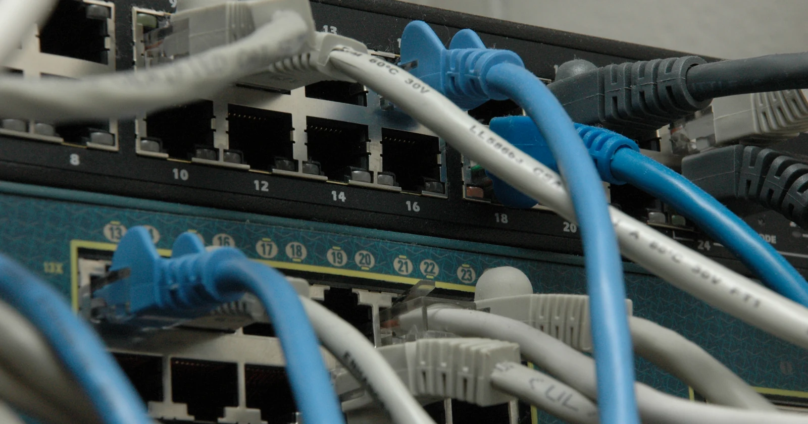 Ethernet cables connected to network switches