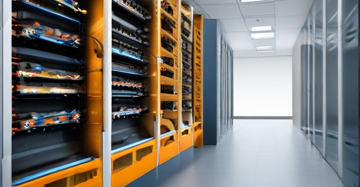 A server closet being decommissioned beside an open plan office, illustrating vendor questions ECASYS, Southern California
