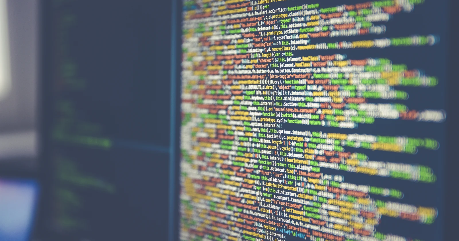 Color coded software code on a computer screen